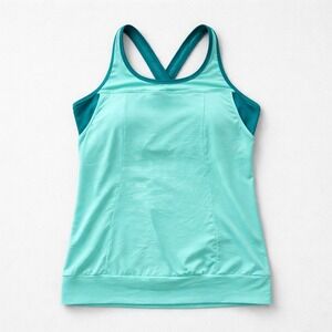 Prana Gabrielle Top Bermuda Teal Yoga Tank Built In Bra W1GABR113 Small NWT